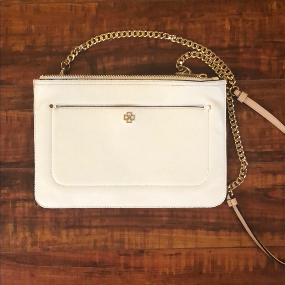 Ann Taylor creme pebbled leather crossbody